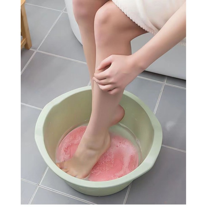 Covoras de baie din silicon antiderapant cu ventuze mini, roz, 25x30cm