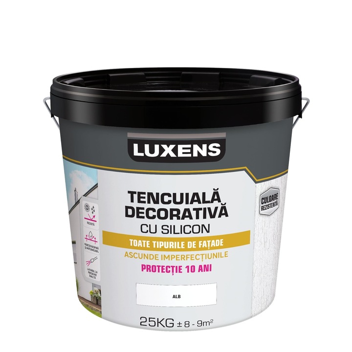 Tencuiala decorativa structurata cu silicon Luxens, alb, 2 mm, aspect scoarta de copac, 25 kg