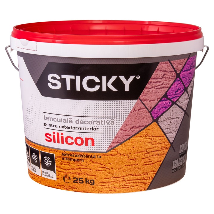 Tencuiala decorativa structurata Sticky Silicon, alb, 2 mm, aspect scoarta de copac, 25 kg