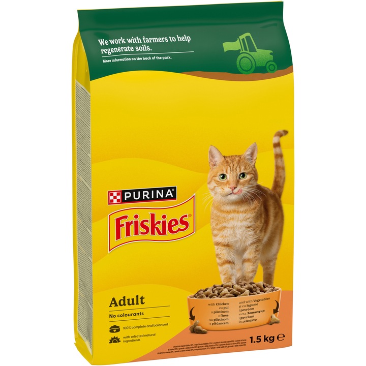 Суха храна за котки, FRISKIES ADULT, Пиле и зеленчуци, 1,5 кг