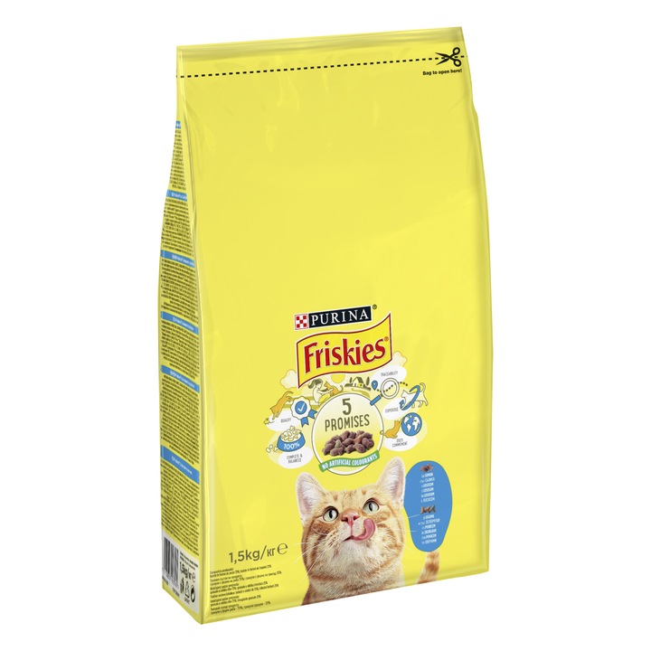 Суха храна за котки FRISKIES ADULT, Със сьомга и зеленчуци, 1.5 кг