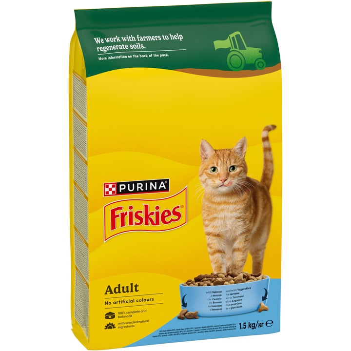 Hrana uscata pentru pisici, FRISKIES ADULT, cu Somon si Legume, 1.5 kg
