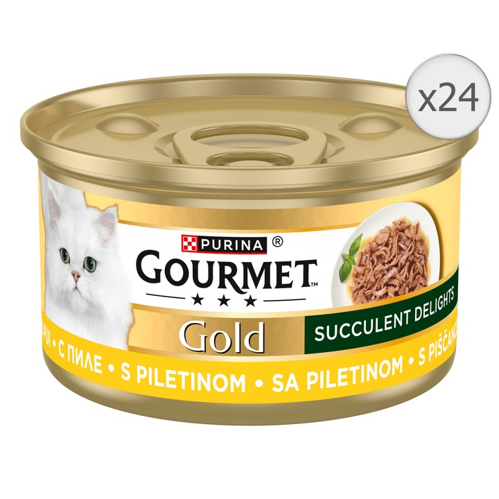 Hrana umeda pentru pisici, GOURMET GOLD, Delicii Suculente, cu Pui, 24x85 g