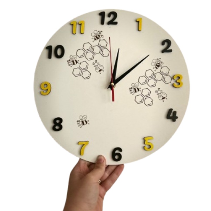 Ceas Grupa Albinute ArtemisGift, gradinita si scoala, lemn colorat, 30 cm, A