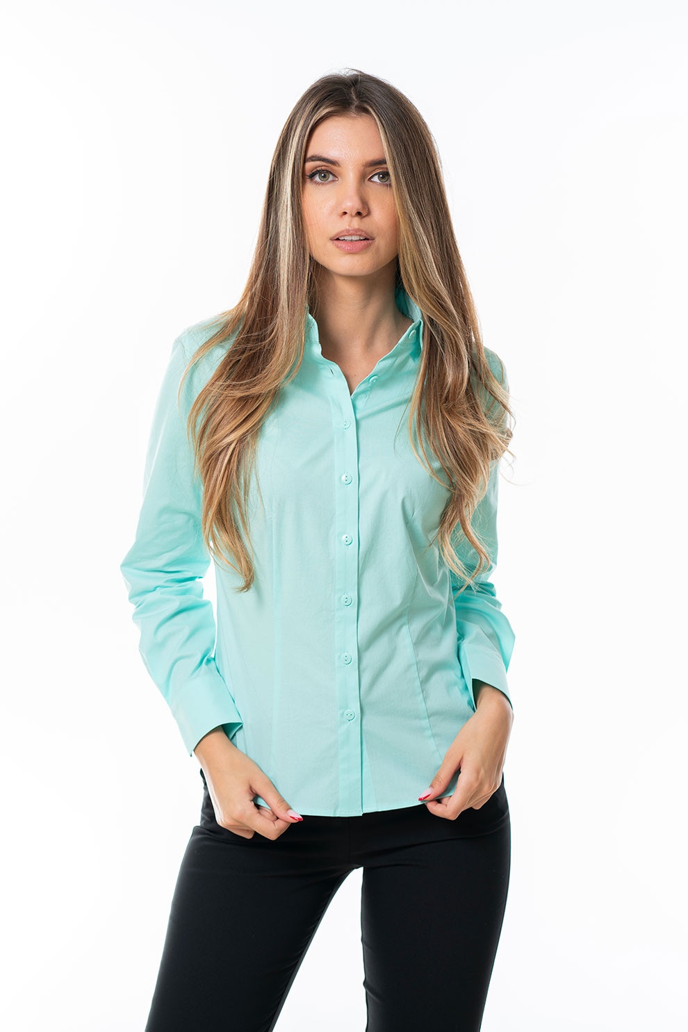 Hermosa, Camasa slim fit Kelly, Verde menta, 44