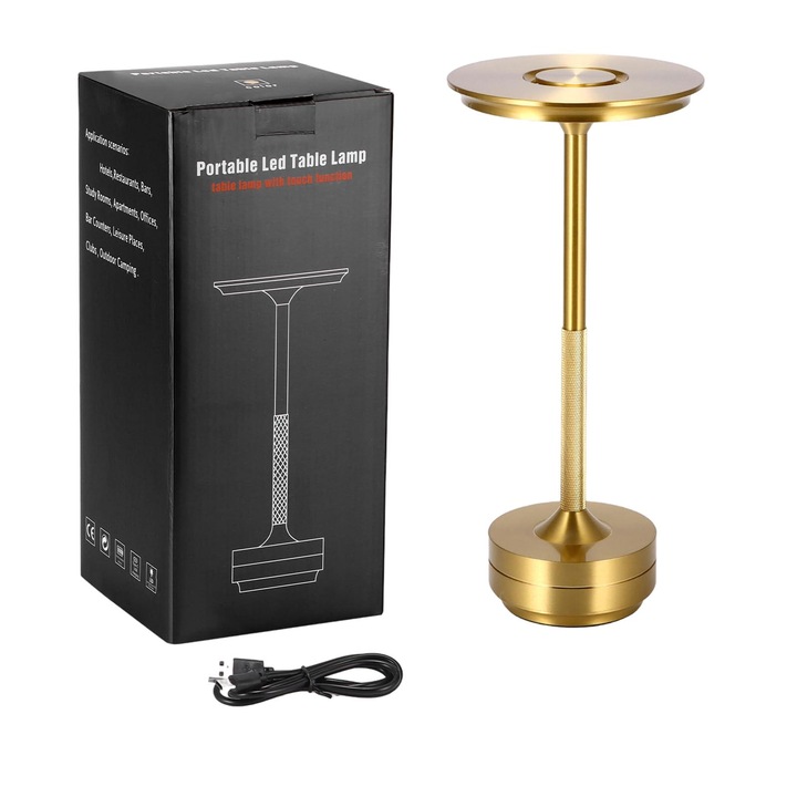 Veioza, Lampa cu Control Tactil, 3 Culori de Iluminare, Dimabila, 28x13x28cm, Auriu