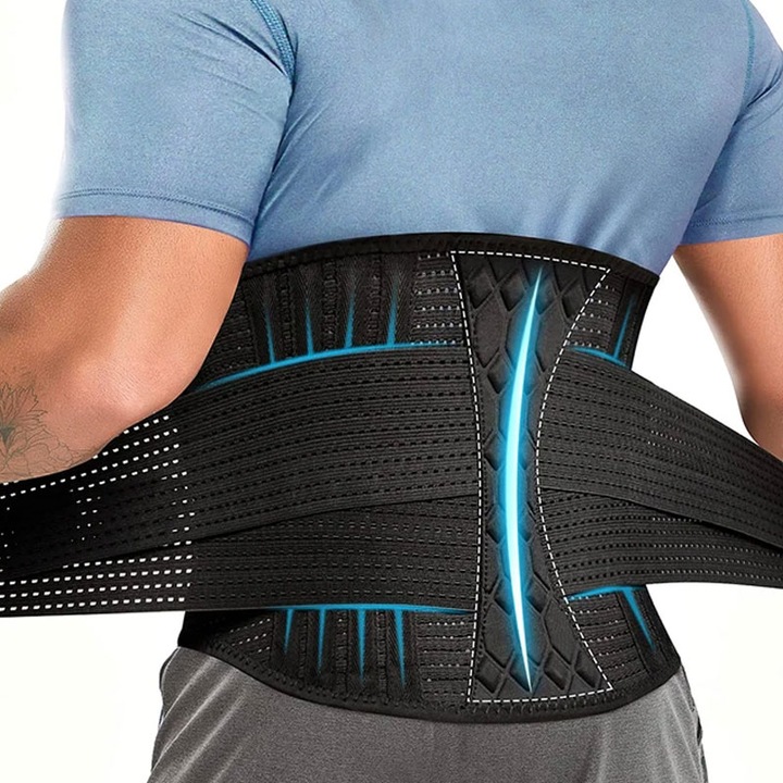 Centura lombara, RASK, pentru hernie de disc, spondiloza, compresie dubla contra hernie inghinala, lombosacrala, corector postura, Unisex, marimea L, negru