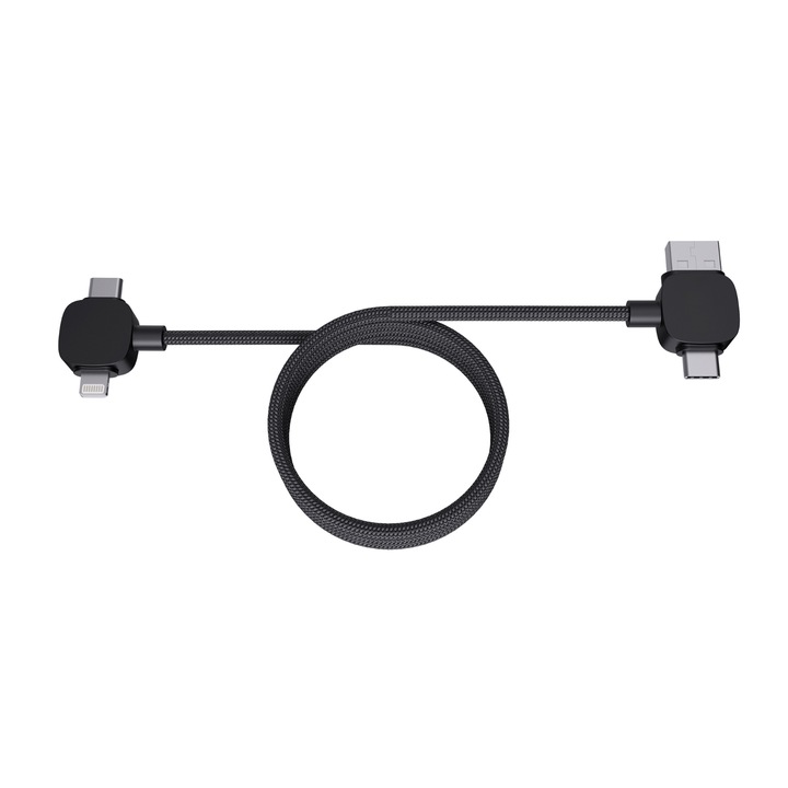 Stockton кабел за данни и зареждане, Ronic X, 65 W бързо зареждане, 4 в 1, USB-A и USB-C вход, USB-C и Lightning изход, магнитен, съвместим с телефон, таблет и лаптоп, 120 см, черен