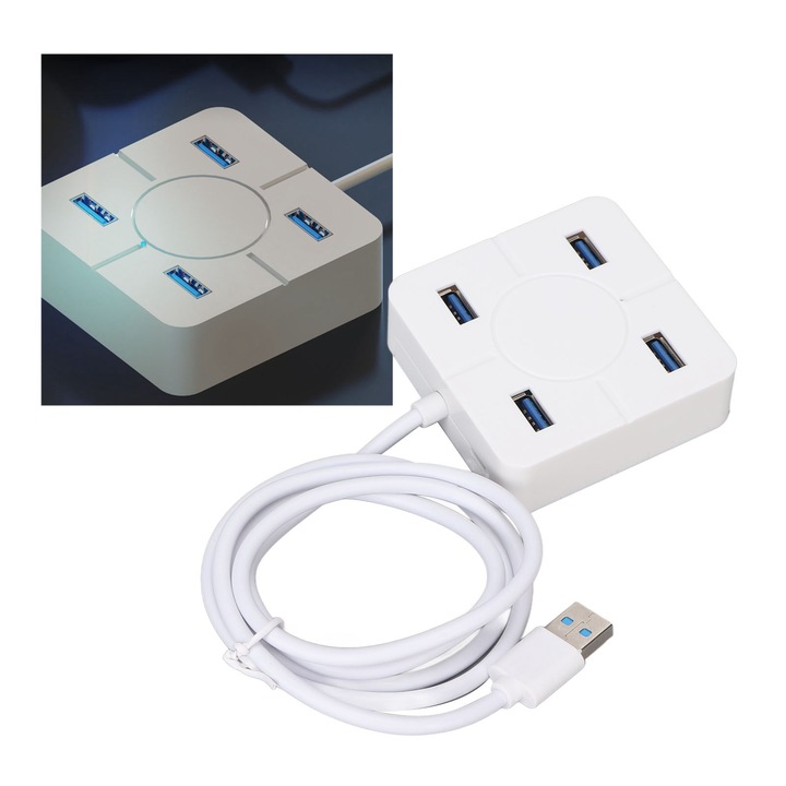 USB elosztó 4 portos, Jormftte, fehér, 1m, 300MB/S