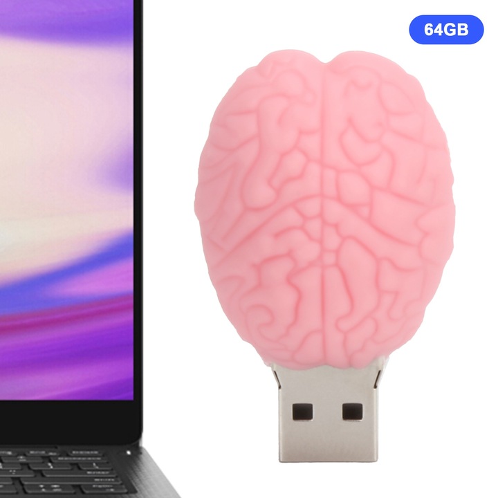 Jormftte 64 GB-os USB flash meghajtó, agybaba modell, rózsaszín, USB 2.0 kompatibilis