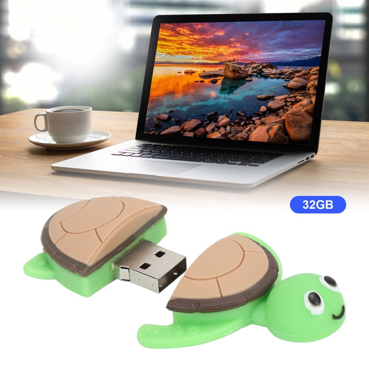 Jormftte 32 GB-os USB flash meghajtó, szilikon, teknős kinézetű, nagy sebességű, mobileszközökkel kompatibilis