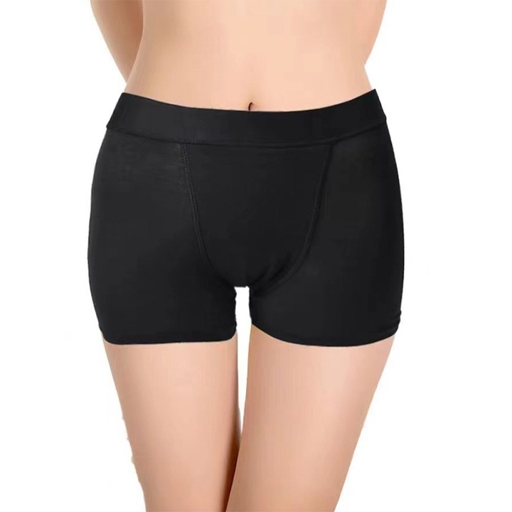 Pantaloni boxer menstruali, 4 straturi impermeabili, absorbanti 60 ml, fibra de bambus, negri, marimea S
