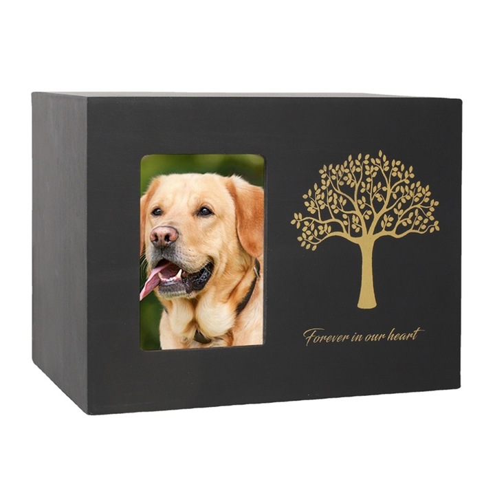 Урна за пепел за домашни любимци, дърво, рамка за снимки, черна (A003)