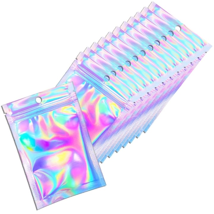 50 db-os irizáló cipzáras táska készlet, 15x22 cm, szagálló, átlátszó