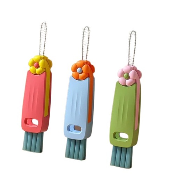 Set 3 perii multifunctionale pentru curatarea capacelor de cana, design 3 in 1, usor de utilizat, dimensiuni compacte