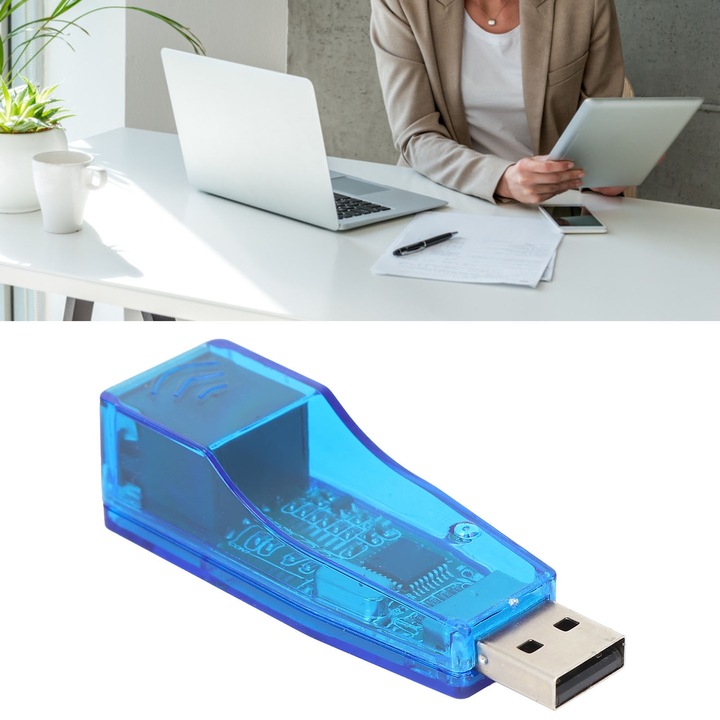 Placa de retea USB Jormftte 10/100 Mbps, compatibila cu Windows si Linux, plug and play