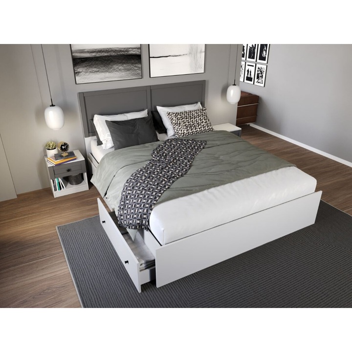 Pat Grafit, lada de depozitare, 160 x 200, Suport de saltea inclus plus 2 sertare
