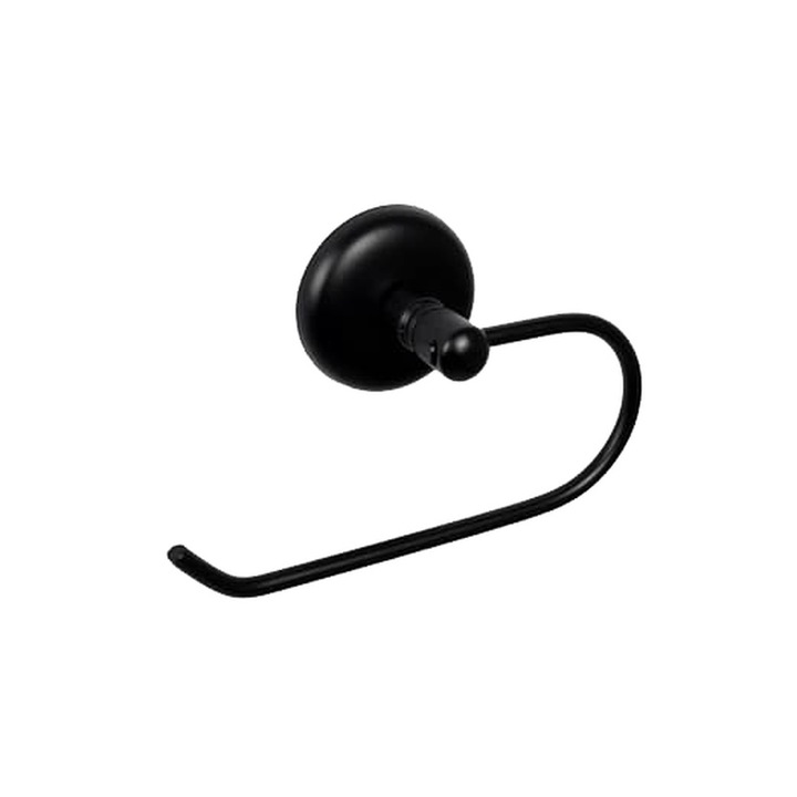 Suport din metal, cu carlig, pentru hartie igienica, prindere cu adeziv, negru mat, 160 mm