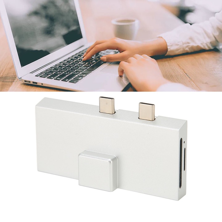 Jormftte Dual USB C hub, 7 portos, 4K, ezüst, Surface Pro 8 9 X-hez