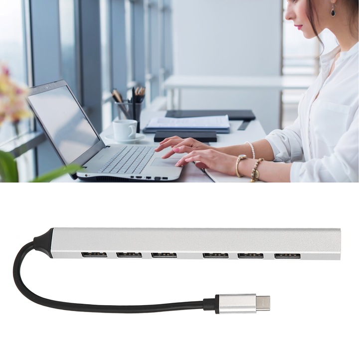 Jormftte USB C 3.0 elosztó, 7 portos, 5Gbps, alumínium
