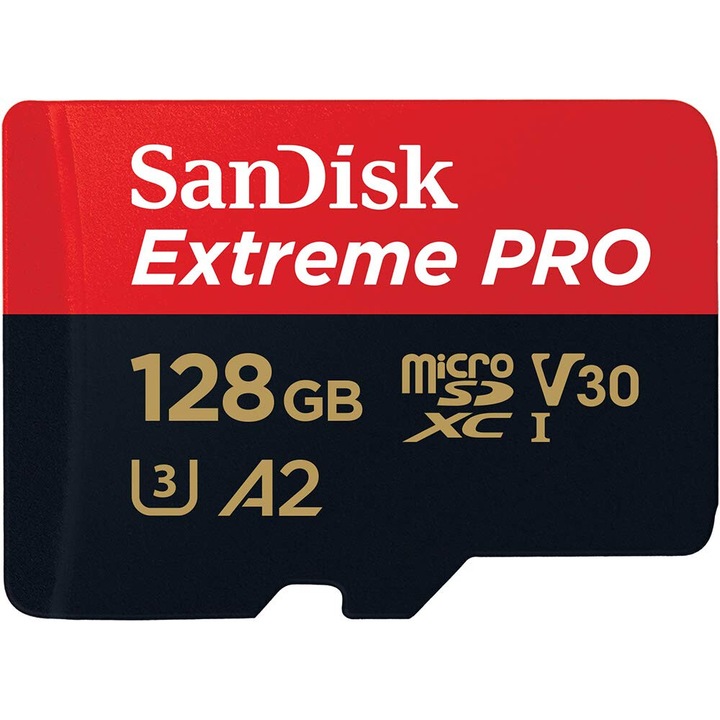 SanDisk Extreme PRO microSDXC карта с памет, 128GB, RescuePRO Deluxe 170MB/s A2 C10 V30 UHS-I U3, SD адаптер