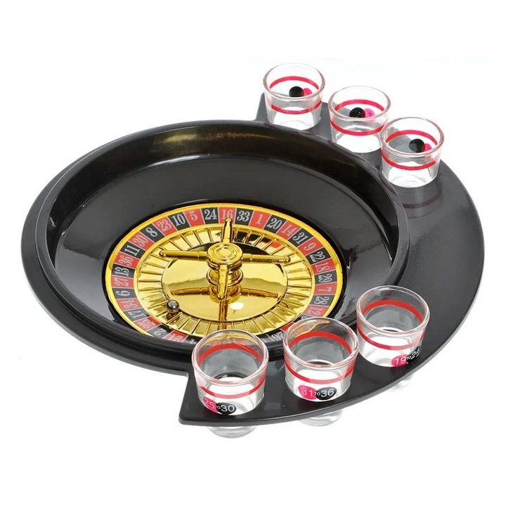 Ivójáték, rulett pohárral, Optim Solution, 6 pohár számokkal, 2 fémgolyó, orosz kaszinó rulett, extra szabályok hozzáadása, 30 x 26,5 x 6,5 cm, meglepő kombinációk, kreatív szerencsés lövés, piros/fekete