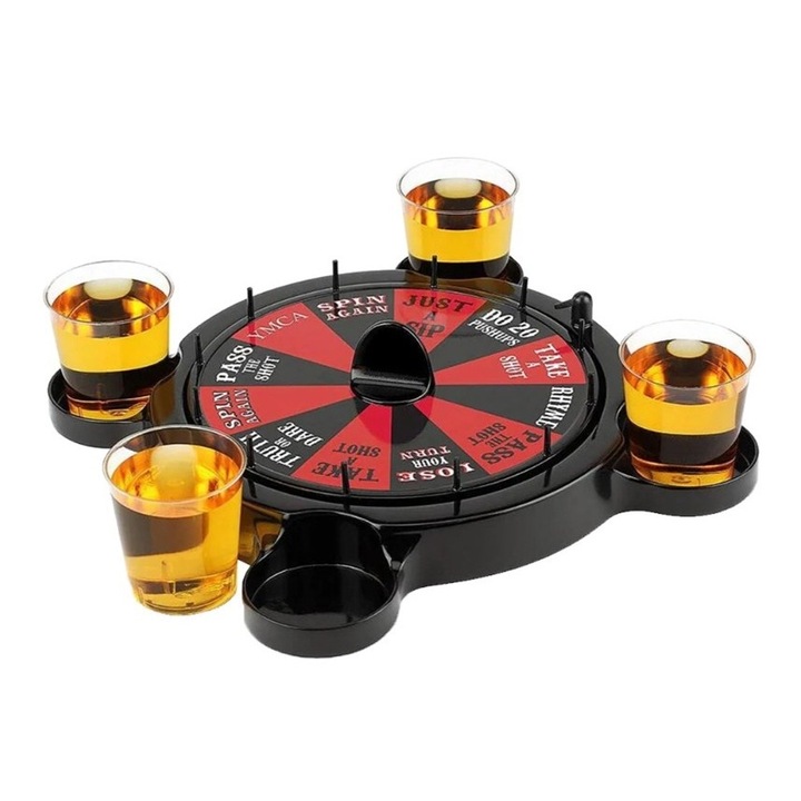 Игра на пиене на рулетка с чаши, Optim Solution, 4 чаши с числа, руска казино рулетка, добавяне на допълнителни правила, 15 x 16,5 см, изненадващи комбинации, креативен късмет, червено/черно