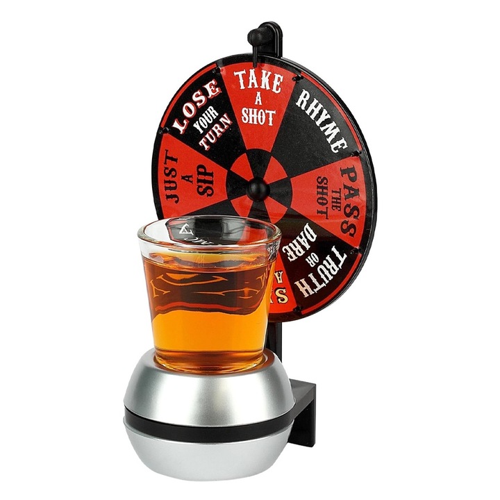 Игра за пиене Wheel of Fortune, OPTIM SOLUTION, 16 x 10 x 7 cm, Класическа карнавална игра, стъклена чаша, черно/червено