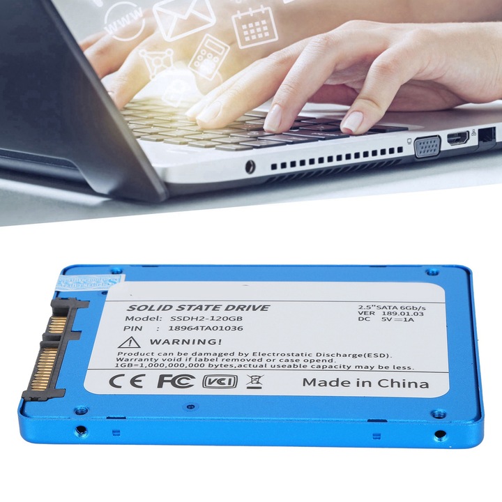Hsthe Sea SSD Automatikus felismerés Intelligens hibajavítás Kék fém 2,5 hüvelykes merevlemez adattároláshoz120GB