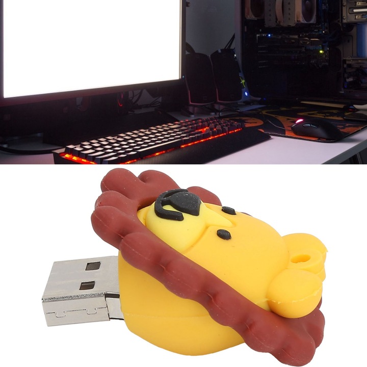 Jormftte 128 GB-os USB flash meghajtó, oroszlán alakú, 3 méretben, USB-A és USB 2.0 kompatibilis