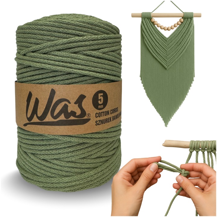 Snur bumbac pentru crosetat si tricotat snur macrame WAS impletit miez din poliester 5mm 200m fistic