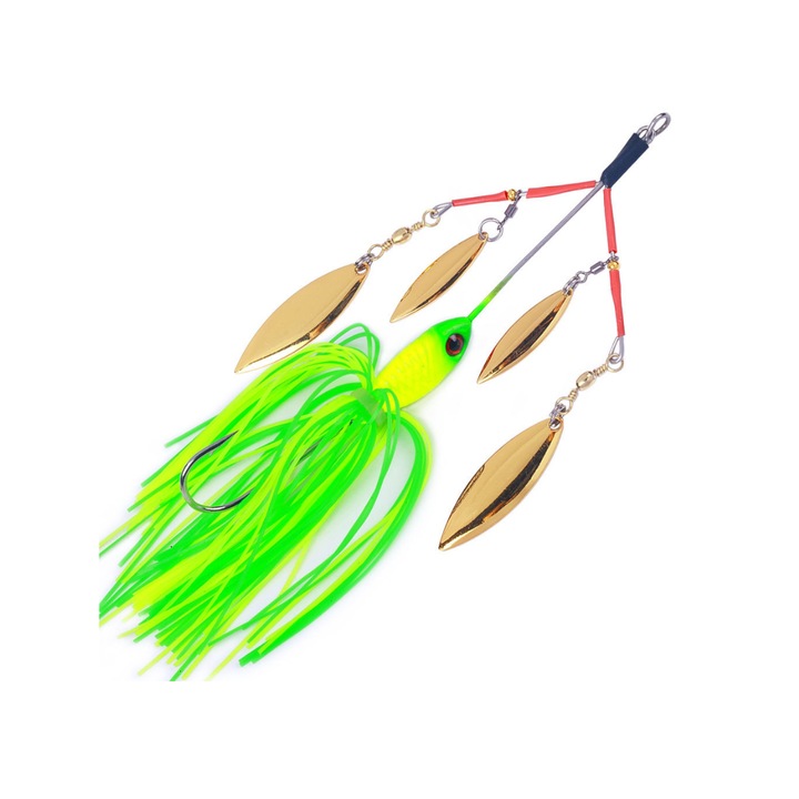 Spinnerbait 4 forgó pengével, FishEdge, csukához, harcsához stb. hossza 15 cm, 23 gramm, zöld