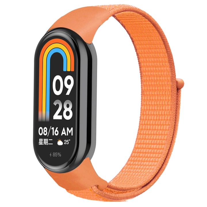 Curea Bratara Fitness compatibil Xiaomi Mi Band 8/9/10, PHN Mag, din material textil cu arici rezistenta la apa, Portocaliu