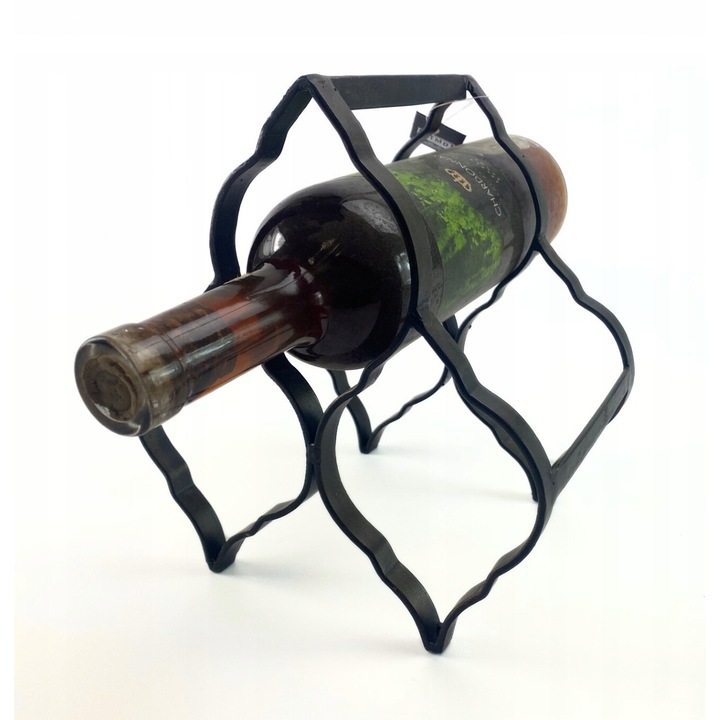Borosüveg tartó, Fém, 3 palackhoz, 22 x 20 cm, Fekete
