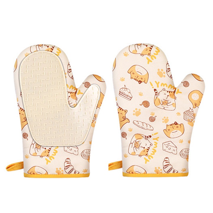 Set 2 manusi cuptor, bumbac si silicon, usor de agatat si depozitat, pentru gatit in siguranta, galben deschis