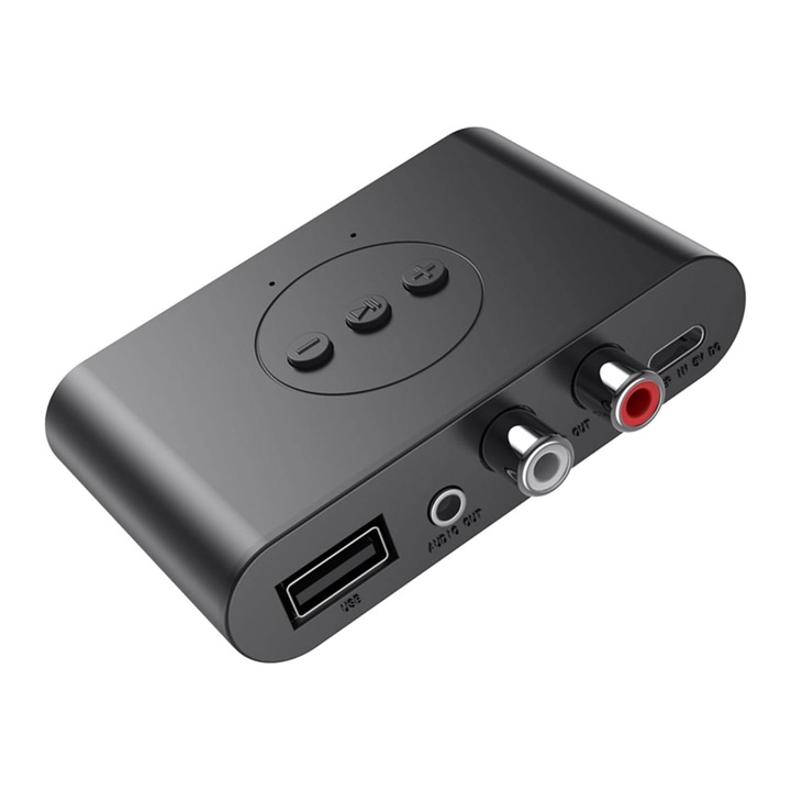 Adaptor Bluetooth receptor audio, Bluetooth 5.0, 3.5mm AUX/RCA, cu NFC, pentru TV, Laptop, PC, Plug and Play, OUYLAF, negru