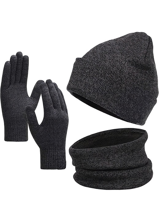 Set de iarna, unisex, captuseala din fleece, confortabile, gri, One size