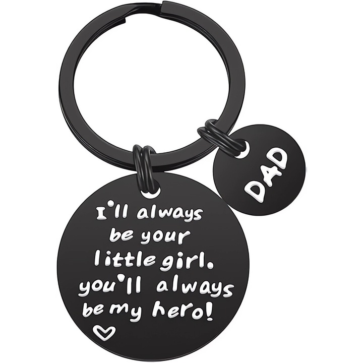 Kulcstartó apának, különleges üzenettel, rozsdamentes acél, fekete