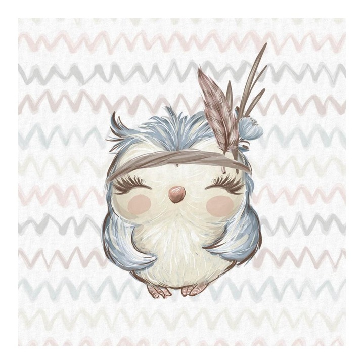 Material textil, Panou din tricot french terry 30x40 cm Bufnita prieteni din padure, bumbac 95%, elastan 5%