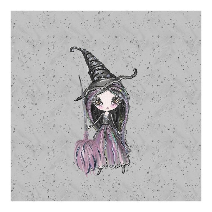 Material textil, Panou din tricot french terry 40x50 cm Vrajitoare, bumbac 95%, elastan 5%