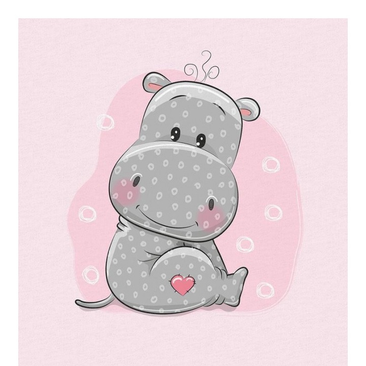 Material textil, Panou din tricot french terry 40x50 cm Hippo roz, bumbac 95%, elastan 5%