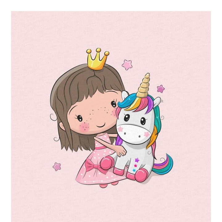 Material textil, Panou din tricot french terry 40x50 cm Printesa cu un unicorn, bumbac 95%, elastan 5%
