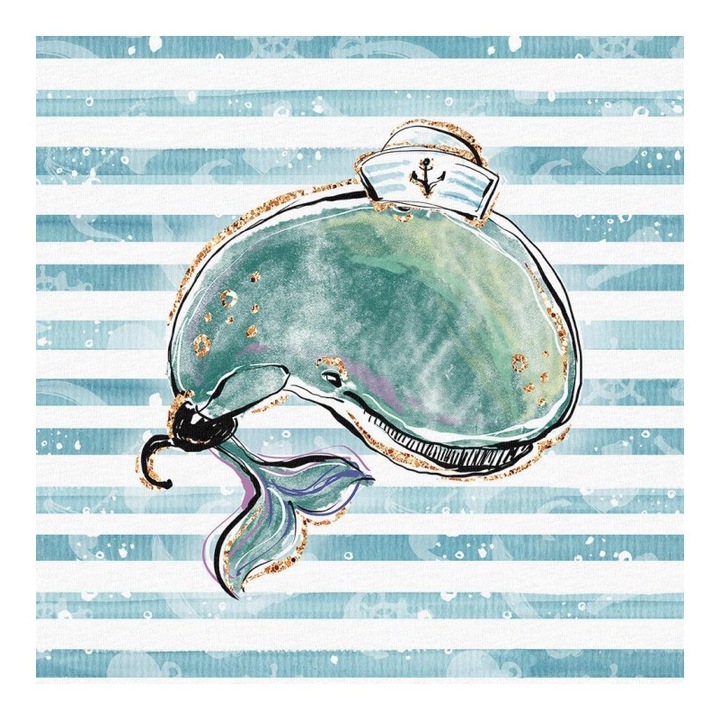 Material textil, Panou din tricot french terry 40x50 cm Balena pe alei, bumbac 95%, elastan 5%