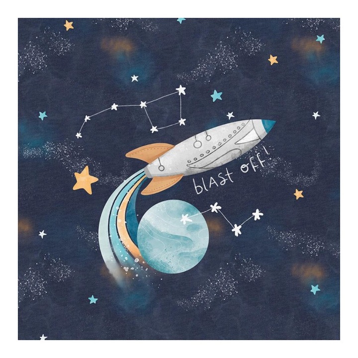 Material textil, Panou din tricot french terry 40x50 cm Blast off Navy, bumbac 95%, elastan 5%