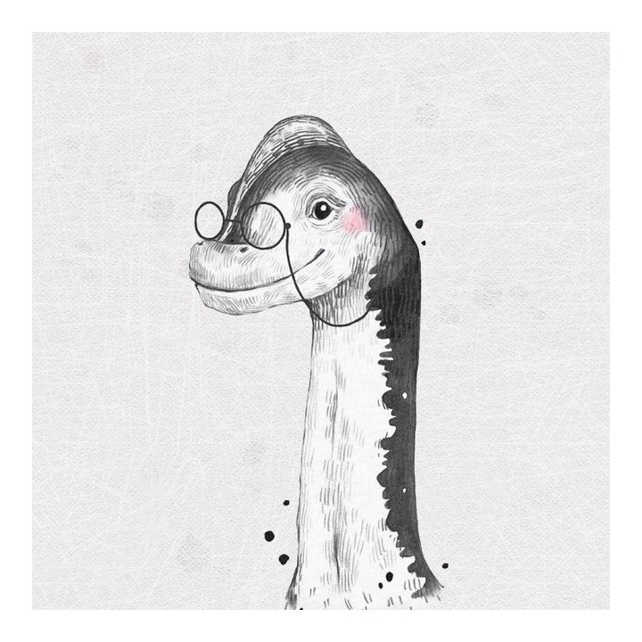 Material textil, Panou din tricot french terry 40x50 cm Mono dinozaur in binoclu, bumbac 95%, elastan 5%