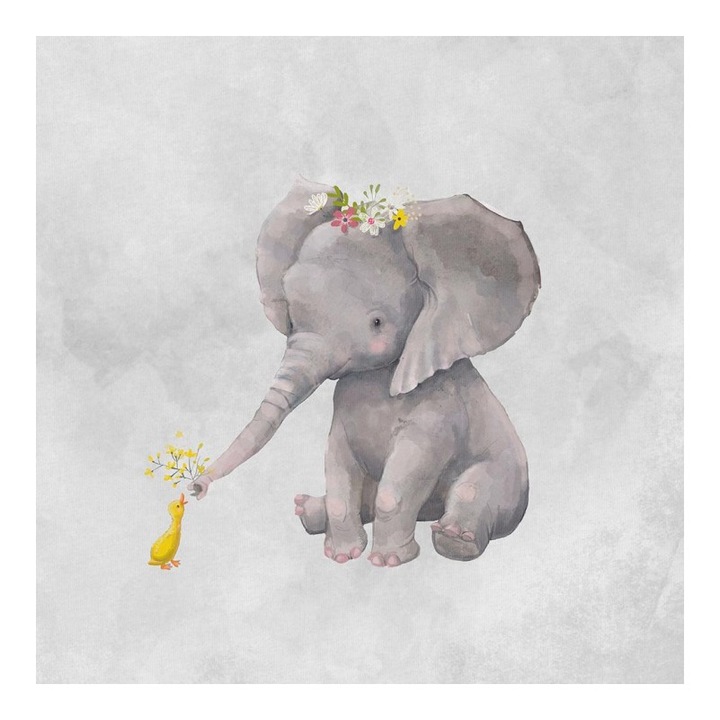 Material textil, Panou din tricot french terry 40x50 cm Elefant si rata, bumbac 95%, elastan 5%