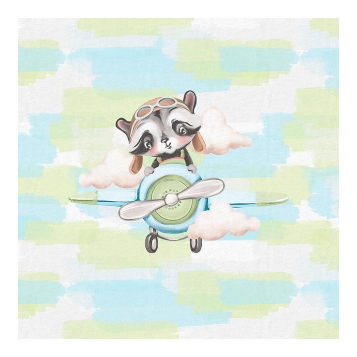 Material textil, Panou din tricot french terry 40x50 cm Raton pe un avion, bumbac 95%, elastan 5%