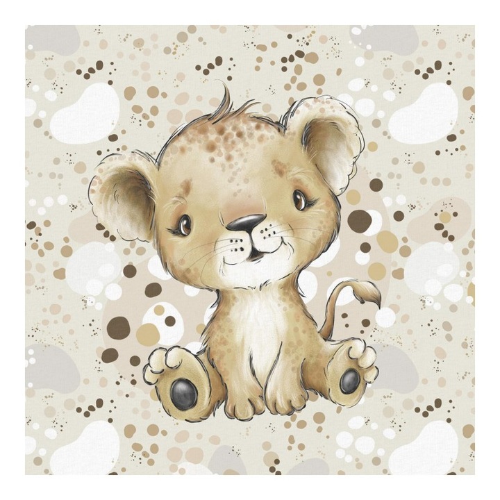 Material textil, Panou din tricot french terry 40x50 cm Animale africane Leu, bumbac 95%, elastan 5%