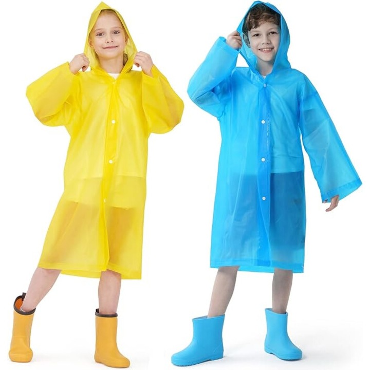 Комплект от 2 броя дъждобрани за деца, EVA, за многократна употреба, многоцветни, водоустойчиви, Един размер