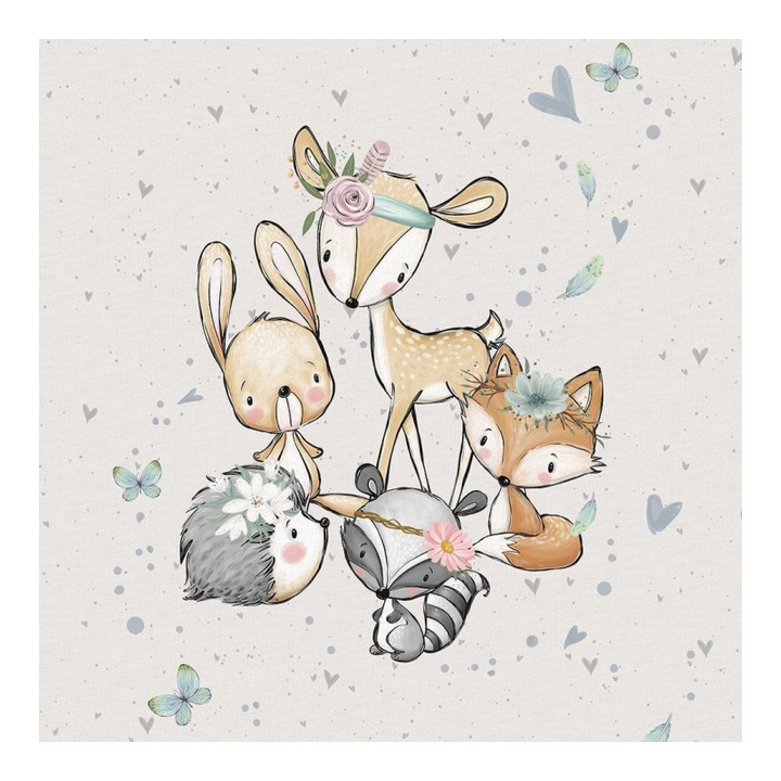 Material textil, Panou din tricot french terry 40x50 cm Forest Adventures Bej, bumbac 95%, elastan 5%